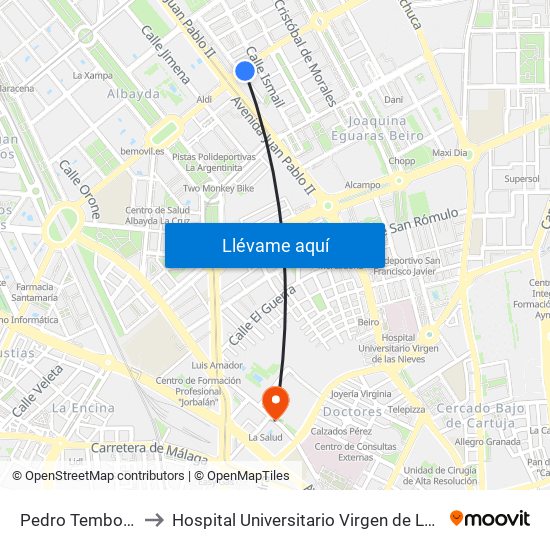 Pedro Temboury 8 to Hospital Universitario Virgen de Las Nieves map
