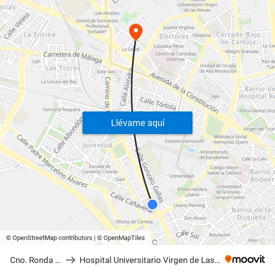 Cno. Ronda 125 to Hospital Universitario Virgen de Las Nieves map
