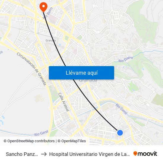 Sancho Panza 17 to Hospital Universitario Virgen de Las Nieves map