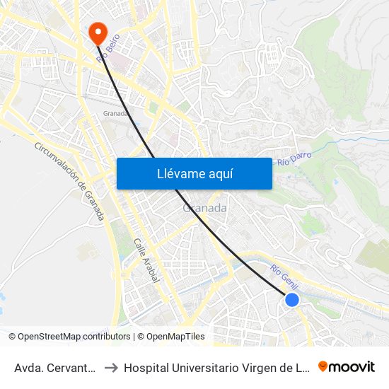 Avda. Cervantes 13 to Hospital Universitario Virgen de Las Nieves map