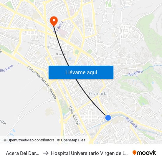 Acera Del Darro 96 to Hospital Universitario Virgen de Las Nieves map