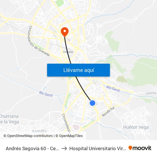 Andrés Segovia 60 - Centro Cívico Zaidín to Hospital Universitario Virgen de Las Nieves map