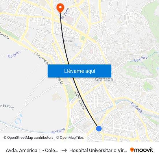 Avda. América 1 - Colegio Caja Granada to Hospital Universitario Virgen de Las Nieves map