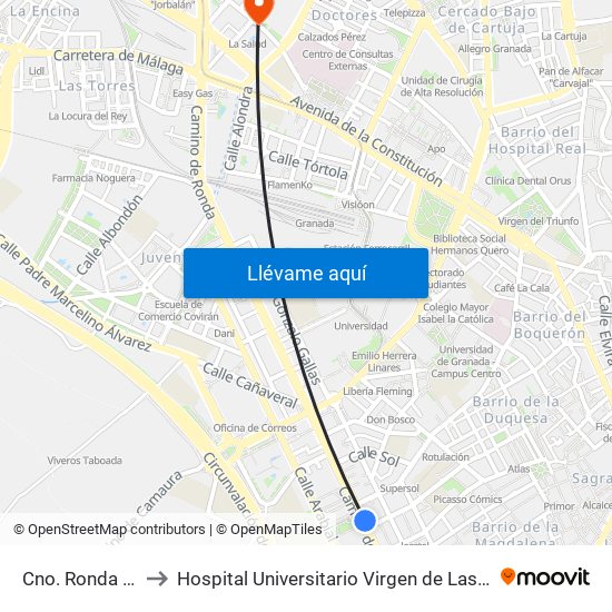 Cno. Ronda 118 to Hospital Universitario Virgen de Las Nieves map