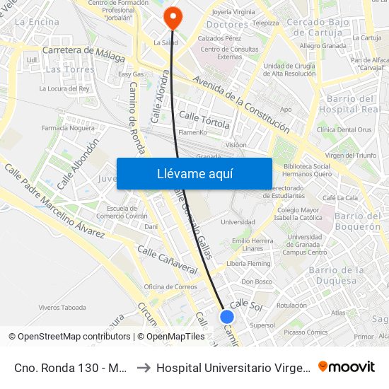 Cno. Ronda 130 - Méndez Núñez to Hospital Universitario Virgen de Las Nieves map