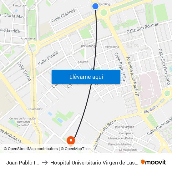 Juan Pablo II  23 to Hospital Universitario Virgen de Las Nieves map