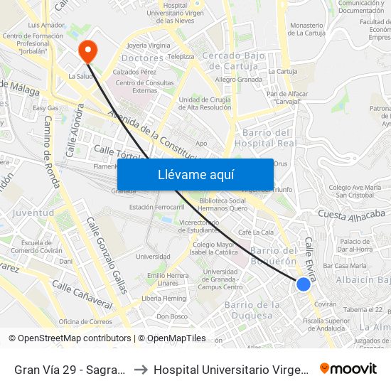 Gran Vía 29 - Sagrado Corazón to Hospital Universitario Virgen de Las Nieves map