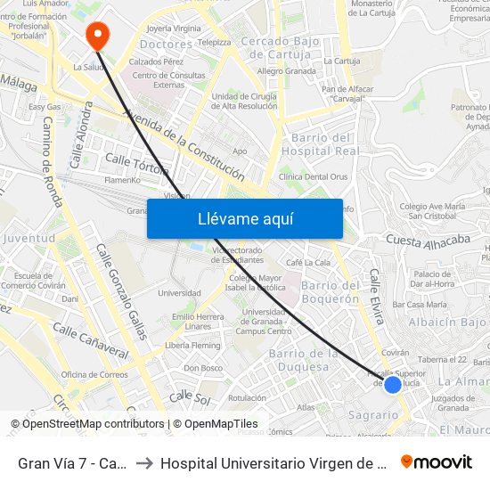 Gran Vía 7 - Catedral to Hospital Universitario Virgen de Las Nieves map