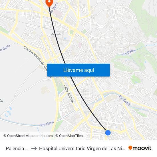 Palencia 25 to Hospital Universitario Virgen de Las Nieves map