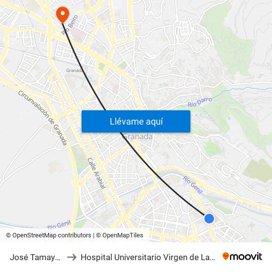 José Tamayo 23 to Hospital Universitario Virgen de Las Nieves map