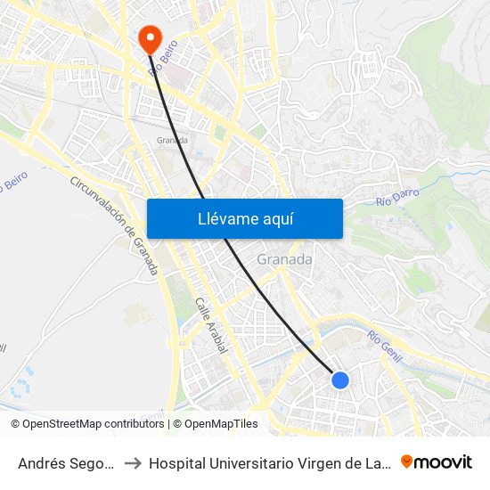 Andrés Segovia 1 to Hospital Universitario Virgen de Las Nieves map