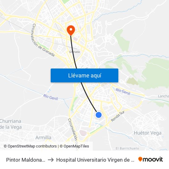 Pintor Maldonado 24 to Hospital Universitario Virgen de Las Nieves map