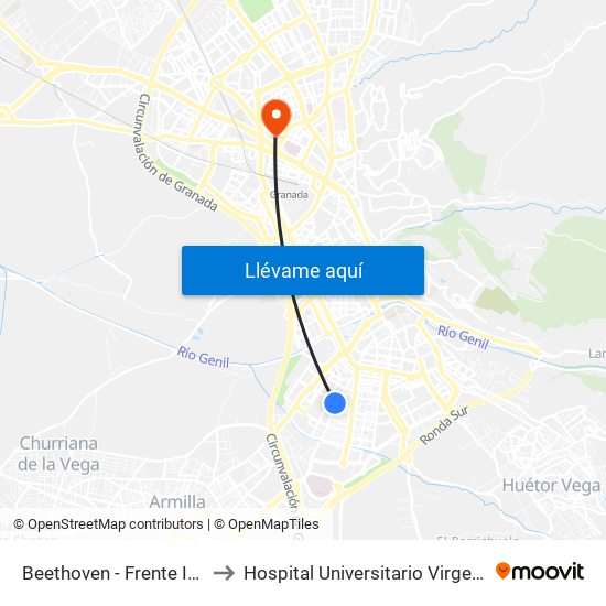 Beethoven - Frente Ies Alhambra to Hospital Universitario Virgen de Las Nieves map