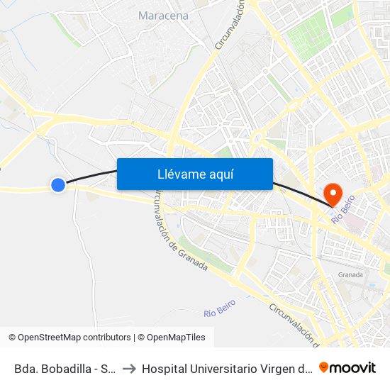 Bda. Bobadilla - Secadero to Hospital Universitario Virgen de Las Nieves map
