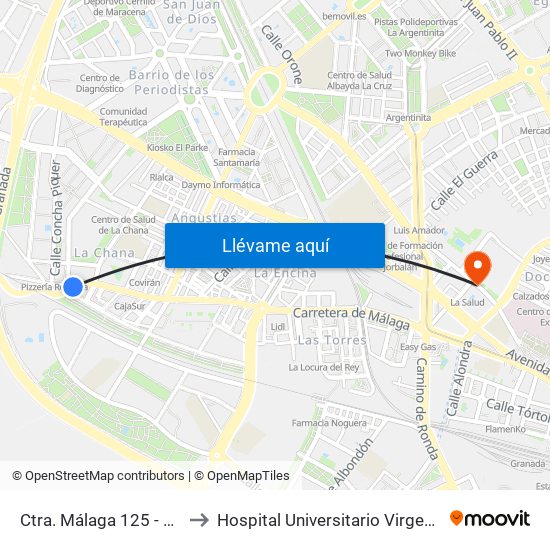 Ctra. Málaga 125 - Venta Zurita to Hospital Universitario Virgen de Las Nieves map