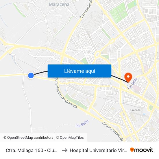 Ctra. Málaga 160 - Ciudad De Los Niños to Hospital Universitario Virgen de Las Nieves map