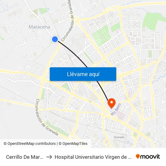 Cerrillo De Maracena to Hospital Universitario Virgen de Las Nieves map