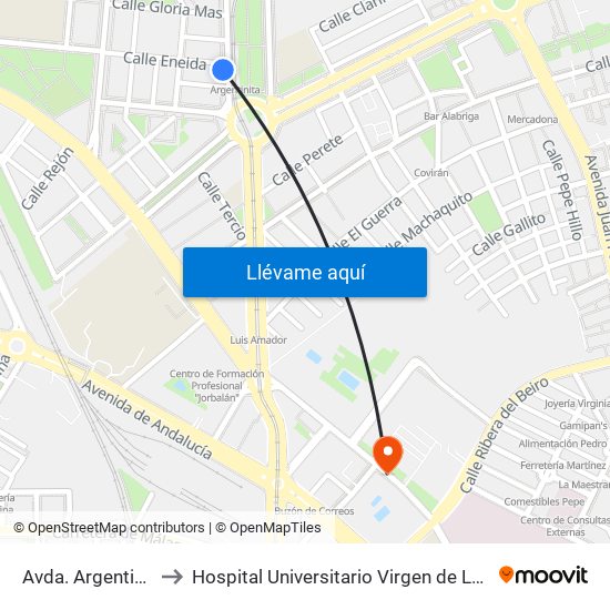 Avda. Argentinita 3 to Hospital Universitario Virgen de Las Nieves map