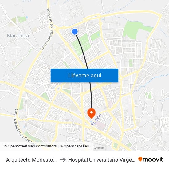 Arquitecto Modesto Cendoya 10 to Hospital Universitario Virgen de Las Nieves map