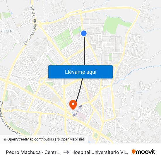 Pedro Machuca - Centro De Salud Cartuja to Hospital Universitario Virgen de Las Nieves map