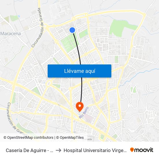 Casería De Aguirre - Rey Ben Zirí to Hospital Universitario Virgen de Las Nieves map