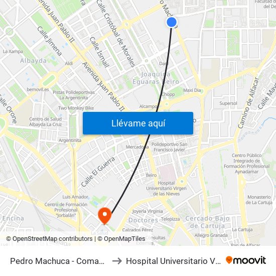 Pedro Machuca - Comandancia Guardia Civil to Hospital Universitario Virgen de Las Nieves map