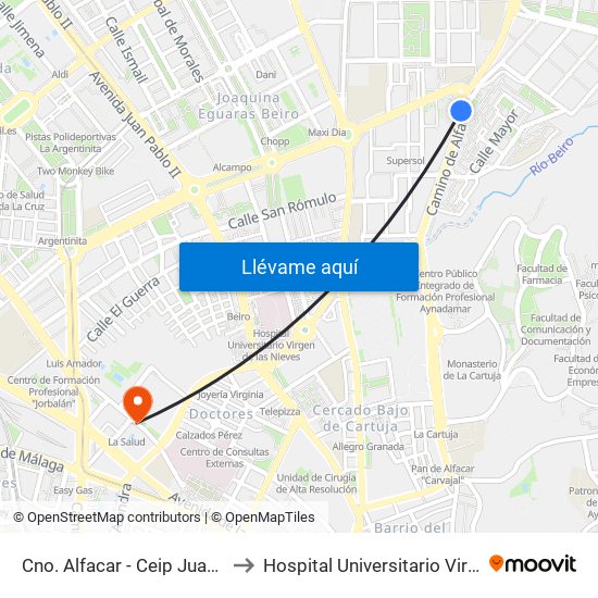 Cno. Alfacar - Ceip Juan Ramón Jiménez to Hospital Universitario Virgen de Las Nieves map