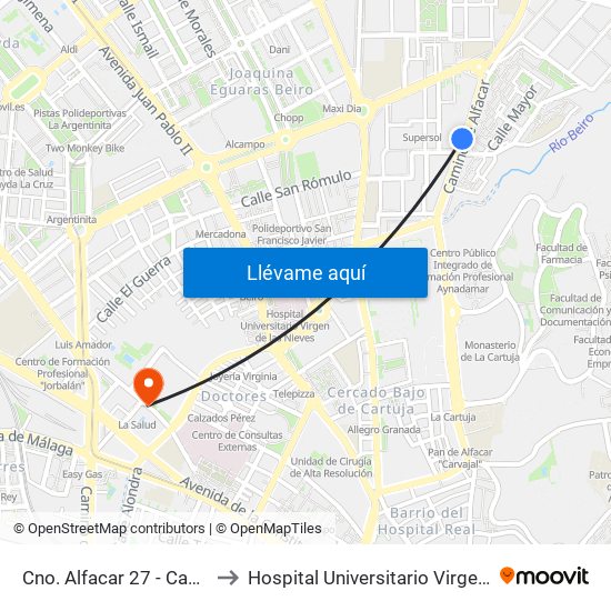 Cno. Alfacar 27 - Casería Montijo to Hospital Universitario Virgen de Las Nieves map