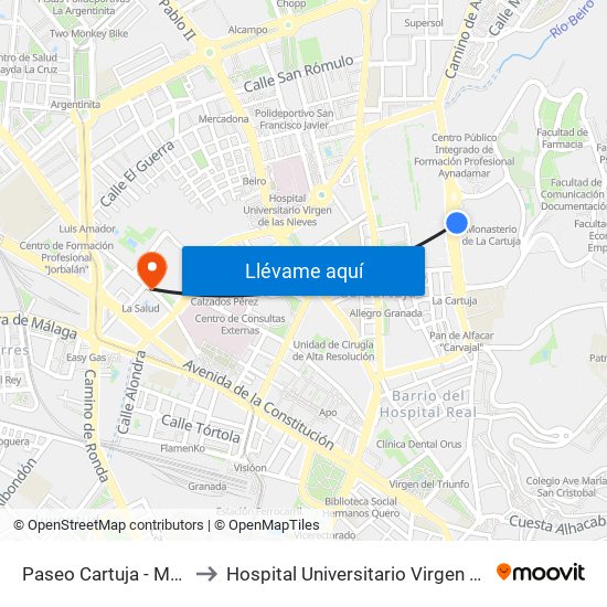 Paseo Cartuja - Monasterio to Hospital Universitario Virgen de Las Nieves map