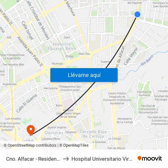 Cno. Alfacar - Residencia Estudiantes to Hospital Universitario Virgen de Las Nieves map
