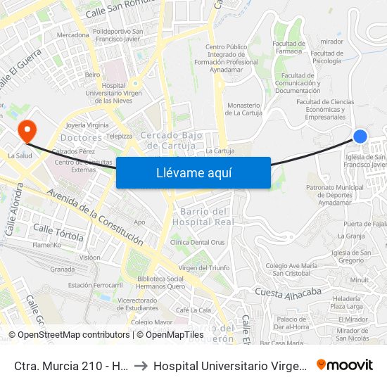 Ctra. Murcia 210 - Haza Grande to Hospital Universitario Virgen de Las Nieves map