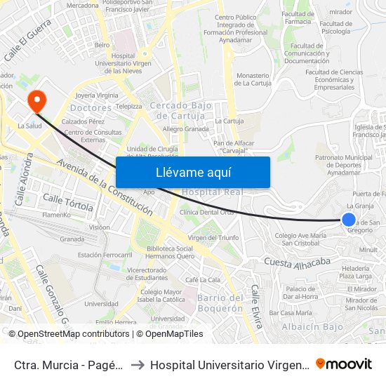 Ctra. Murcia - Pagés - Albaicín to Hospital Universitario Virgen de Las Nieves map