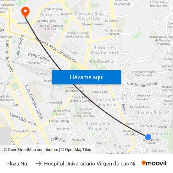 Plaza Nueva to Hospital Universitario Virgen de Las Nieves map