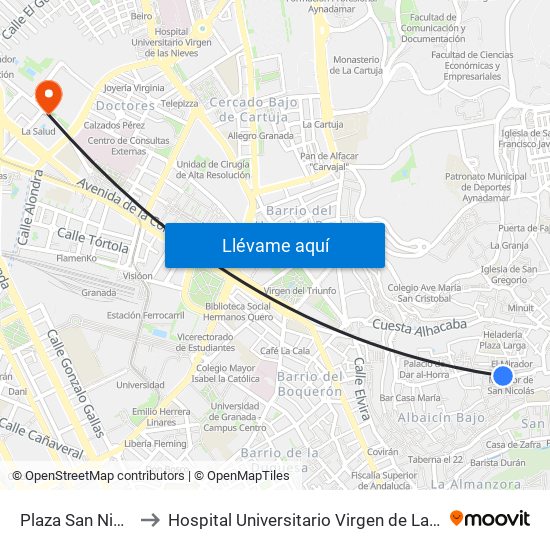 Plaza San Nicolás to Hospital Universitario Virgen de Las Nieves map