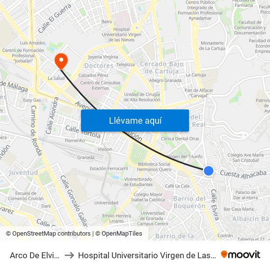 Arco De Elvira 4 to Hospital Universitario Virgen de Las Nieves map