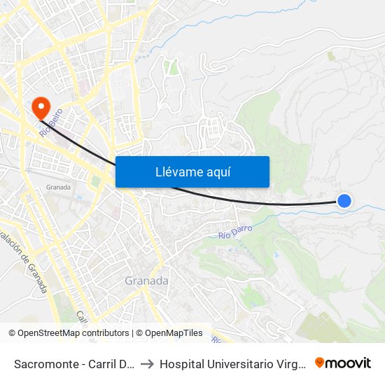 Sacromonte - Carril De Los Coches to Hospital Universitario Virgen de Las Nieves map