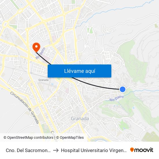 Cno. Del Sacromonte - Fte 39 to Hospital Universitario Virgen de Las Nieves map