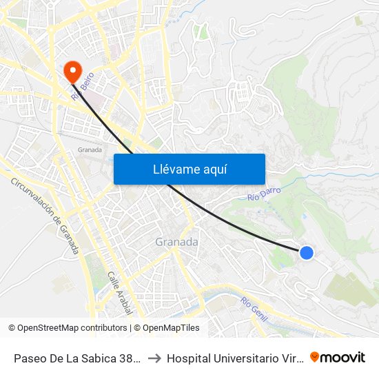 Paseo De La Sabica 38 - Parque Alixares to Hospital Universitario Virgen de Las Nieves map