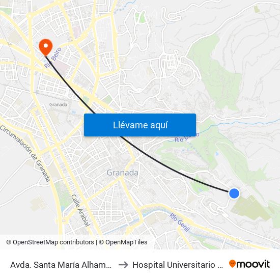 Avda. Santa María Alhambra - Parking Generalife to Hospital Universitario Virgen de Las Nieves map