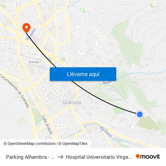 Parking Alhambra - Cementerio to Hospital Universitario Virgen de Las Nieves map