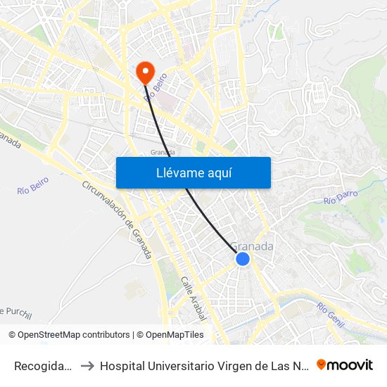 Recogidas 5 to Hospital Universitario Virgen de Las Nieves map