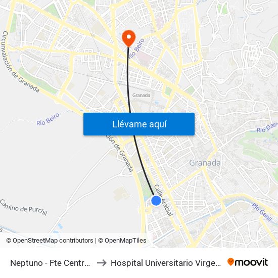 Neptuno - Fte Centro Comercial to Hospital Universitario Virgen de Las Nieves map
