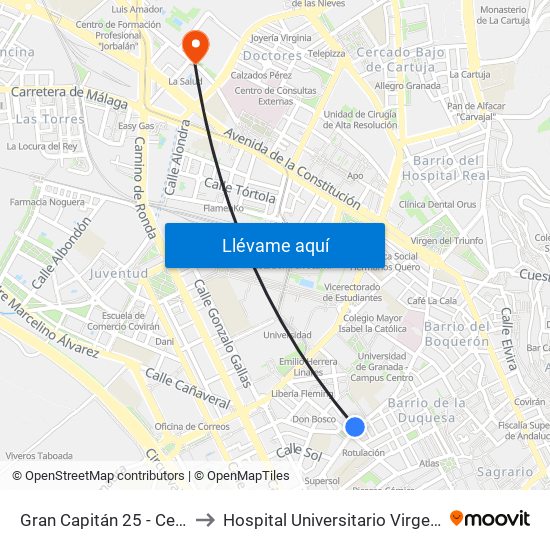 Gran Capitán 25 - Centro Cultural to Hospital Universitario Virgen de Las Nieves map