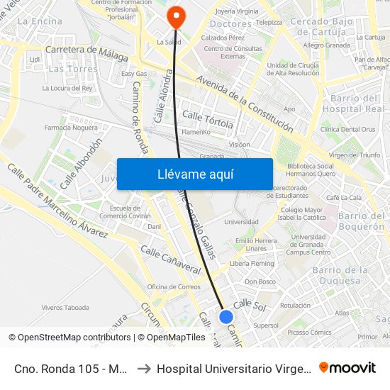 Cno. Ronda 105 - Méndez Núñez to Hospital Universitario Virgen de Las Nieves map
