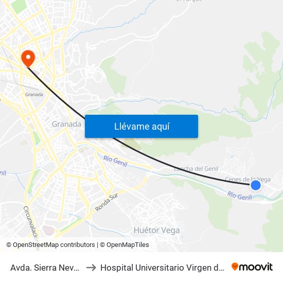 Avda. Sierra Nevada 108 to Hospital Universitario Virgen de Las Nieves map