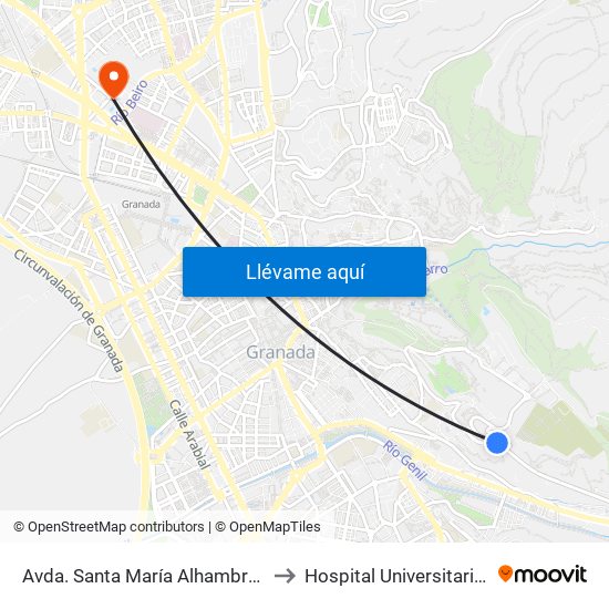 Avda. Santa María Alhambra - Cno. Nuevo Cementerio 82 to Hospital Universitario Virgen de Las Nieves map