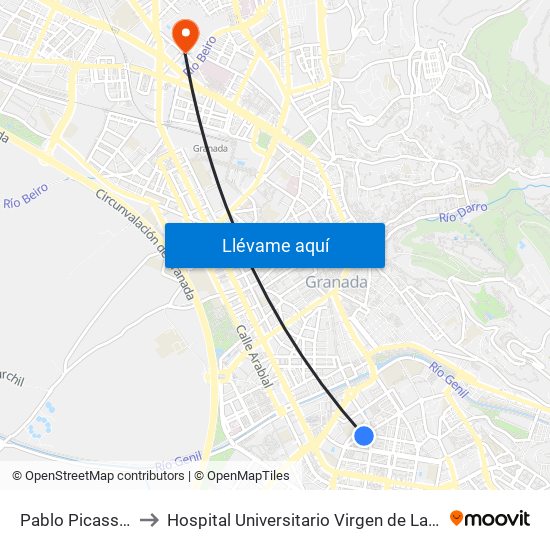 Pablo Picasso 10 to Hospital Universitario Virgen de Las Nieves map