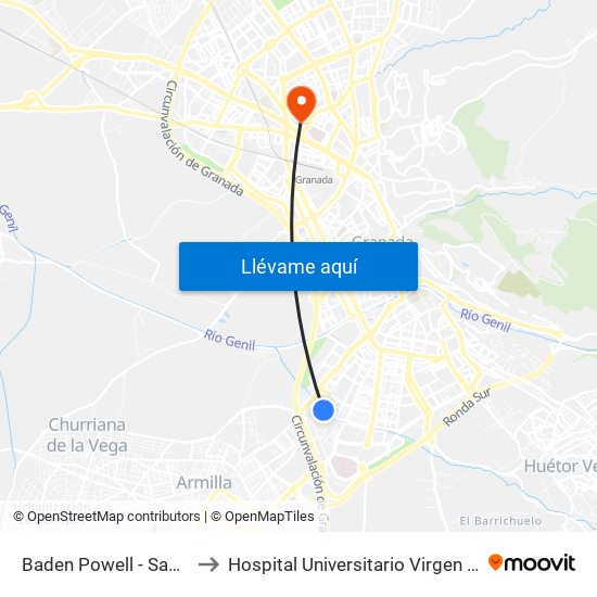 Baden Powell - Santa Juliana to Hospital Universitario Virgen de Las Nieves map