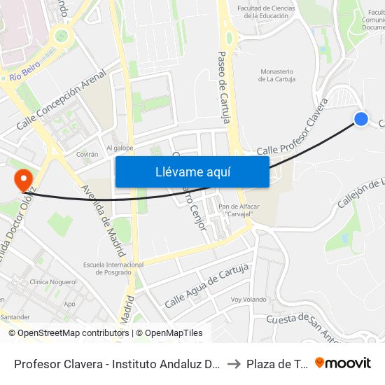Profesor Clavera - Instituto Andaluz De Geofísica to Plaza de Toros map