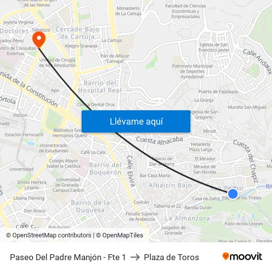 Paseo Del Padre Manjón - Fte 1 to Plaza de Toros map